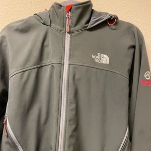 Gray North Face Summit Series soft shell hooded jacket